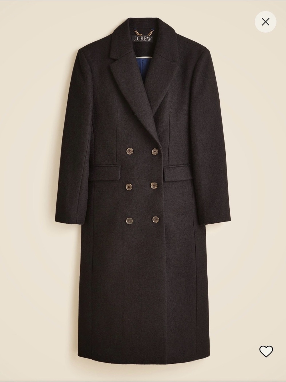 J. Crew Palais Black Double-Breasted Top Coat in Italian wool